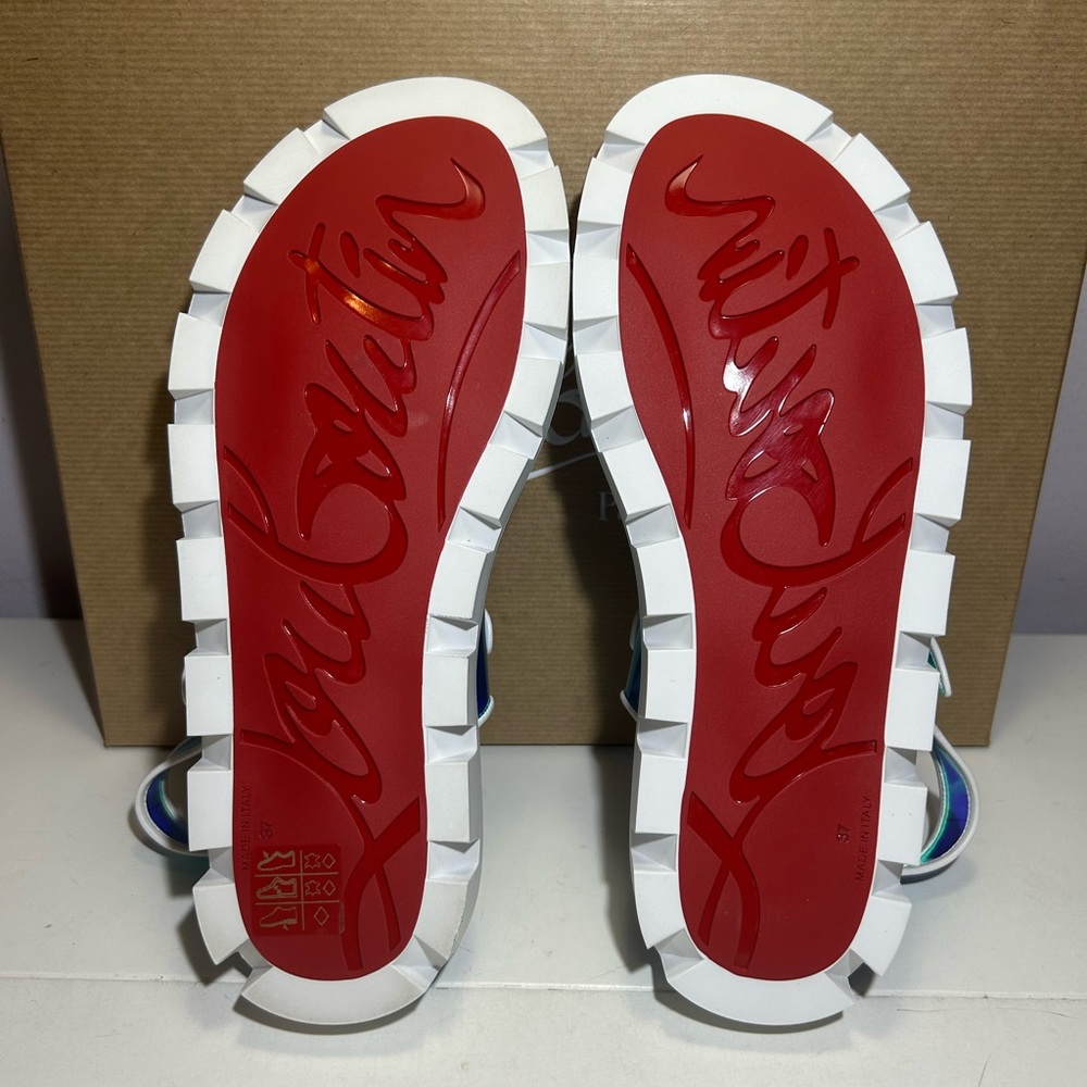 NEW CHRISTIAN LOUBOUTIN DUNISS COOL SANDALS IRIDESCENT BLUE/WHITE LUG SOLE SZ 37 - Picture 14 of 16